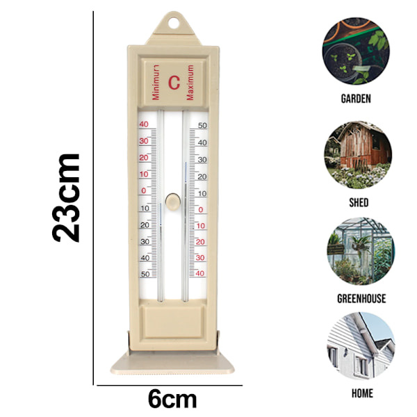 Analogt termometer til maks-min, vejrbestandigt, til drivhuse (W)