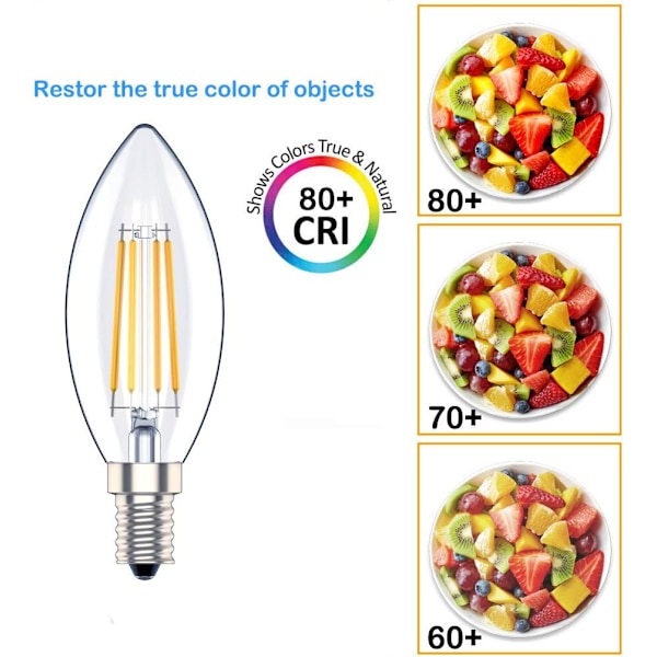 E14 Dimbar LED Lyspære, SES Filament Liten Edison Skruepære, 4W 40W Ekvivalent, Varmhvit 2700K, 400lm, 6-pakning (W)