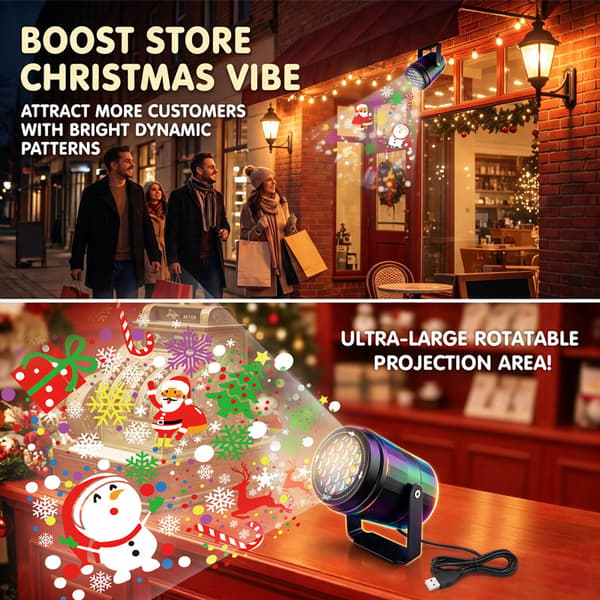 Jul-leksak LED-projektionslampa med snöflingedesign, USB-driven