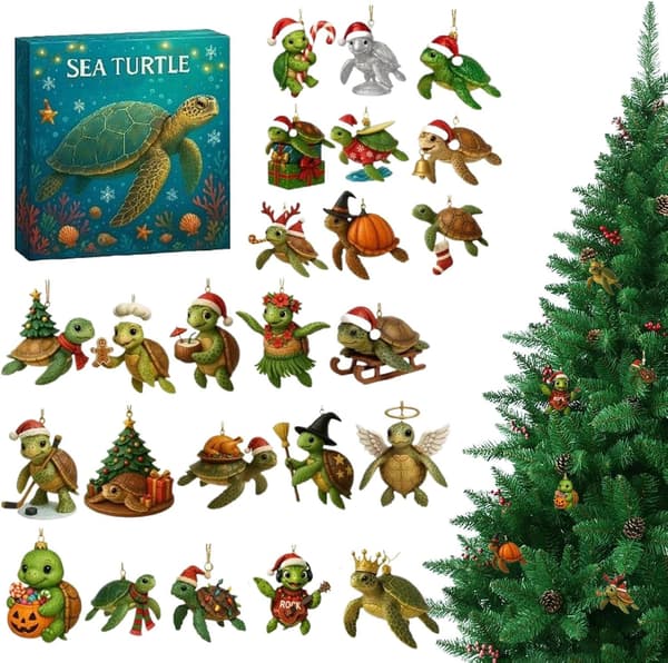 Julekalender med havskilpadder (24 dager) - 2D Akrylpynt (W)
