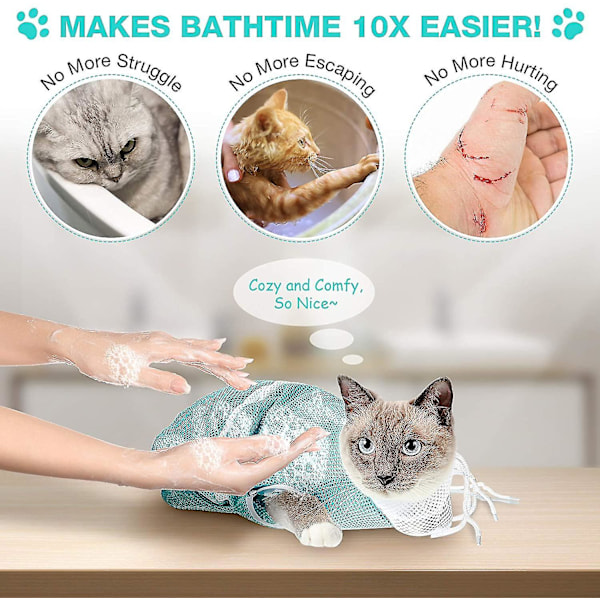 Katt Duschnätväska Katt Grooming Badväska Justerbar Katt Tvättsväska Multifunktionell Katt Begränsningsväska Förhindra Bita [DB]