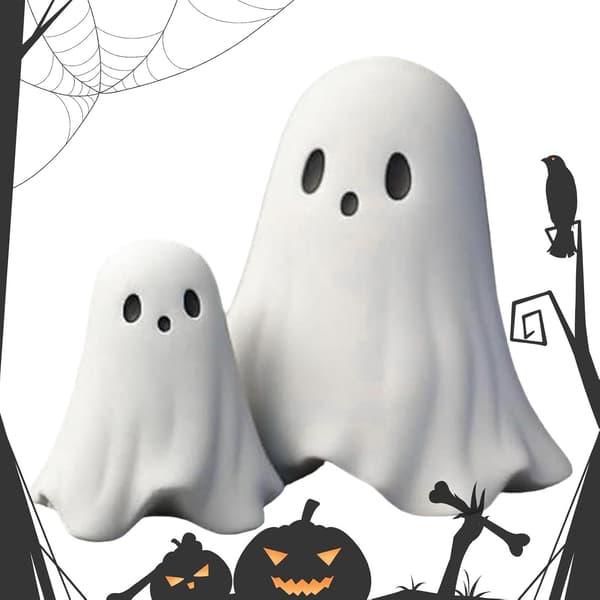 Søte og skumle dekorative spøkelsesstatuer i harpiks til Halloween (W)