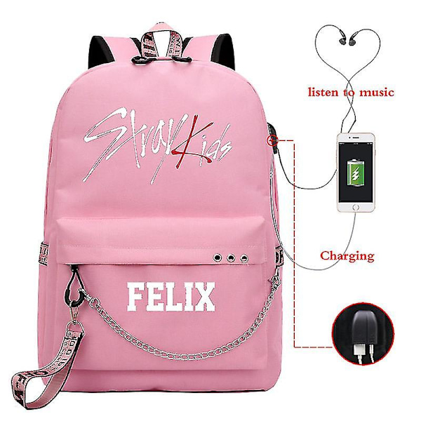 Stray Kids USB Ryggsekk Koreansk Stil Felix Skolesekk Tilbake Til Skolen Gutter Jenter Fans Gavepose Mochila 13