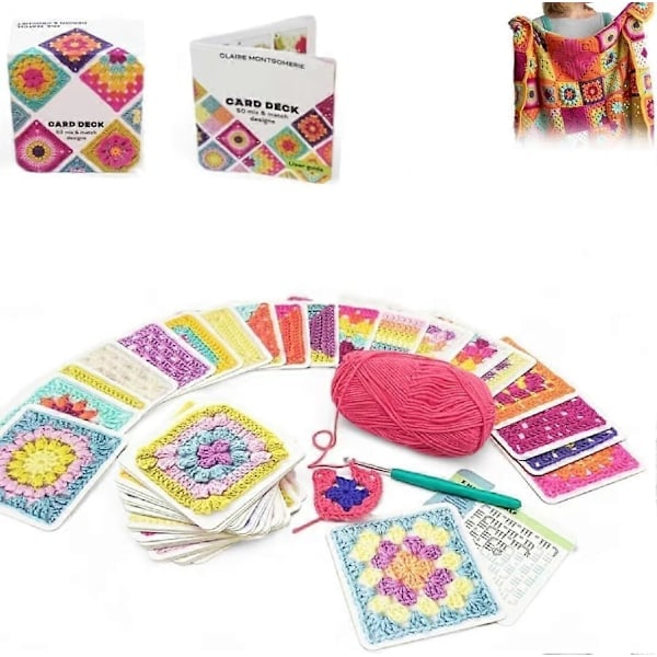 Granny Square Kortlek, 50 Mix & Match Mönsterkort, Stickset för Vuxna, Granny Square Kortlek Virkning