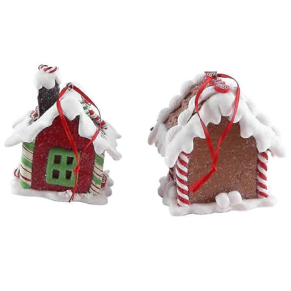 2 stk. jule-pepperkakehus miniatyrfigurer dekorasjon bordpynt