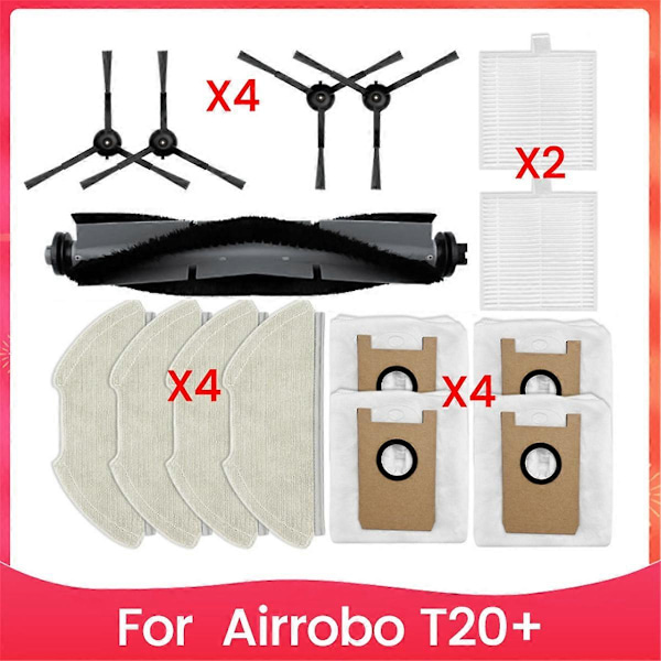 Erstatningstilbehør for Airrobo T20+ robotstøvsuger deler hovedsidebørster HEPA-filtre D (W)