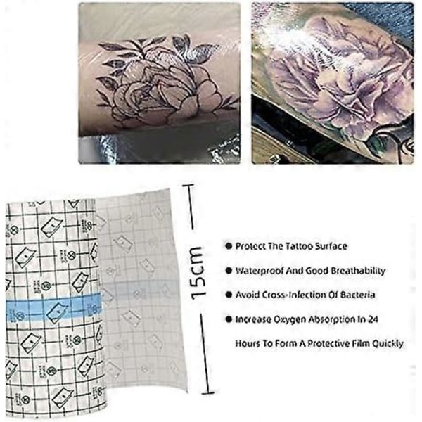 Tatuoinnin Jälkihoito Vedenpitävä Liimaside 2 m x 15 cm, Ihon Parantavat Suojaavat Siteet Läpinäkyvä Joustava Haavasidos Suojakalvo (W)