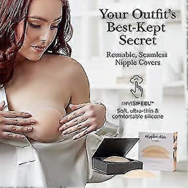 Nippies Nipple Cover - Klæbende Silikone Nipple Pasties - Genanvendelige Pasty Nipple Covers til Kvinder med Rejseæske (W)