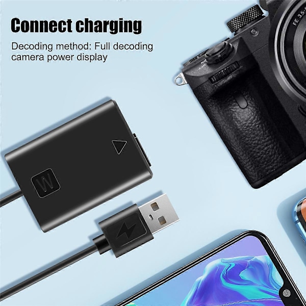 USB Opladerkabel NP-FW50 Dummy Batteri Fjederledning til A7 A7R A7S A7M A7II A7S2 A7M2 A7R2 A6500 A6 (W)