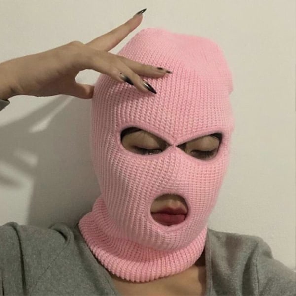 Unisex Stickad Mössa med 3 Hål Design Vindtät Beanie Vinter Mjuk Varm Skyddande Hatt för Utomhusresor Fluorescent Yellow One Size