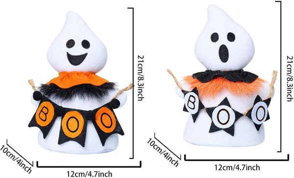 Halloween Spökfigurer (Set om 2), Leende Tygdockor, Hyllprydnader i Tecknad Stil (W)