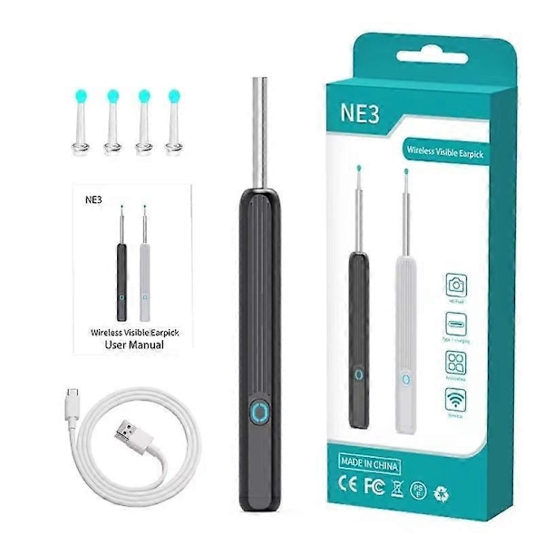 Trådløs Smart Visuell Ørerenser Usb WiFi Otoskop TW1 Ørevoksfjerningsverktøy Sett med Kamera Øreendoskop HD 1080P for iPhone iPad Android [db] (W)
