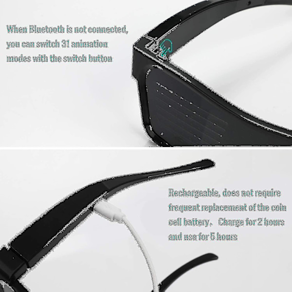 LED-glasögon med Bluetooth-app, ansluten LED-display, smarta glasögon, DIY, funky glasögon