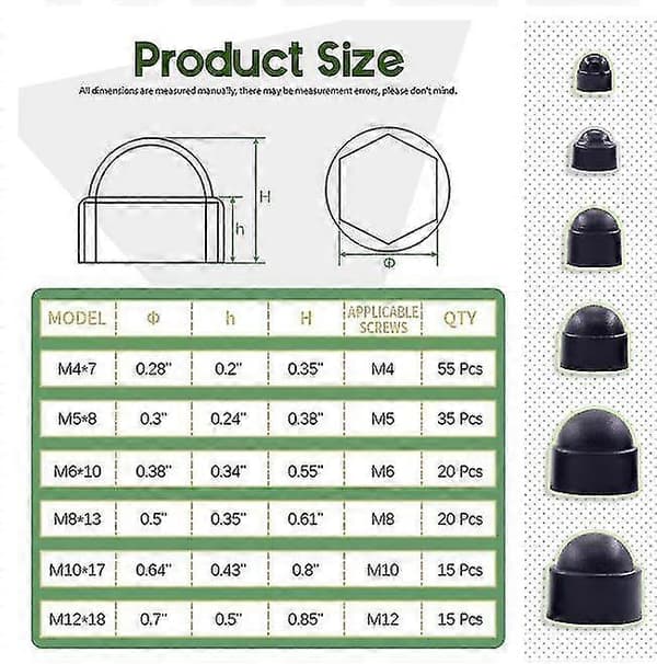 160 st Nylon Dome Hex Mutter Skydd Plastskydd Mutterlock M4/M5m6/M8/M10/M12 Kit (Fww)