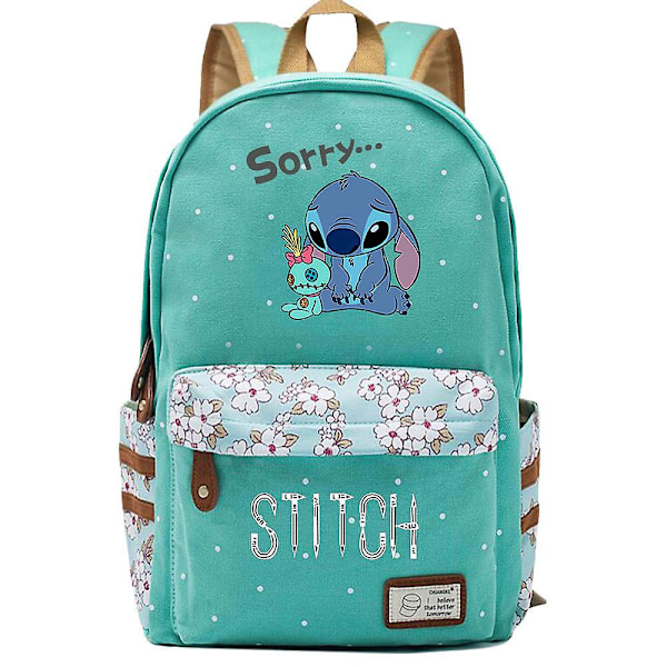 Ny Kawaii Stitch Pojke Flicka Barn Skola Bokväskor Kvinnor Ryggsäck Tonåringar Skolväska Canvas Resa Laptop Ryggsäck {FW} Green 1