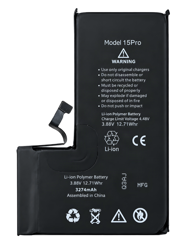 Batteri till Apple iPhone 15 Pro, 3275 mAh, Diagnostic, A3102/A2848/A3101/A3104