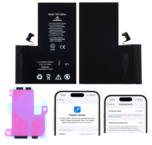 REPART Batteri för iPhone 14 Pro Max, 4323 mAh, diagnostiserbart, med lim