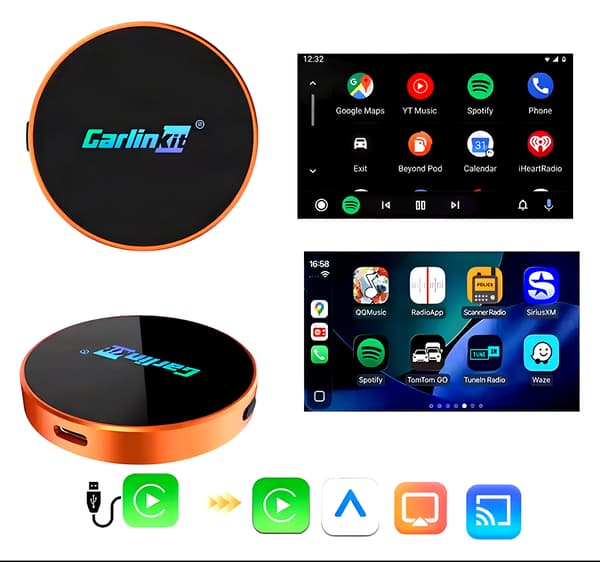 Carlinkit CP2AM 4-i-1 trådlös adapter för CarPlay, Android Auto, AirPlay och Miracast