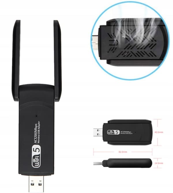 WiFi USB-adapter 1200 Mbps Dual Band 2,4/5 GHz USB 3.0 med dubbla antenner