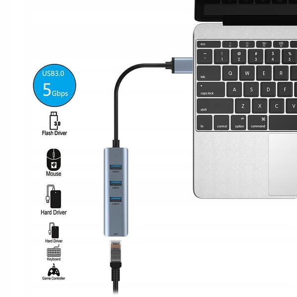 USB 3.0 till Gigabit Ethernet-adapter RJ45, 10/100/1000 Mbps, Plug and Play