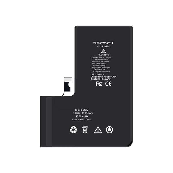 Batteri för iPhone 15 Pro Max, 4770 mAh, hög kapacitet, REPART