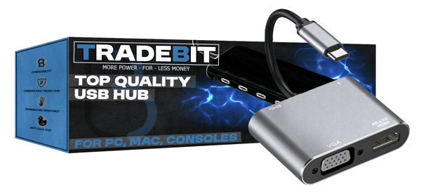 USB-C-hubb med HDMI 4K, VGA, USB 3.0 och Power Delivery för PC, Mac och Switch