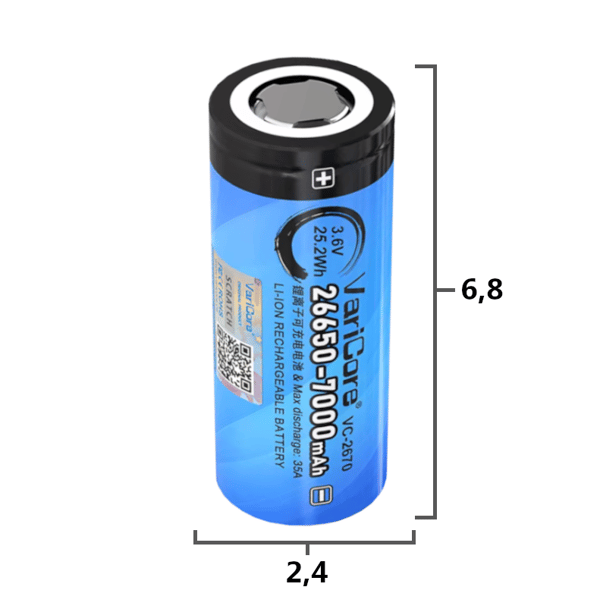 VariCore VC-2670 Li-ion-batteri 26650 med PCB, 3,7 V, 7000 mAh