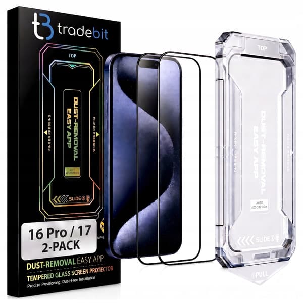 2x Skärmskydd i härdat glas 9H för iPhone 17/16 Pro med applicator