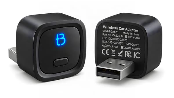 Tradebit TB NANO trådlös CarPlay/Android Auto-adapter, USB-A, Wi-Fi 6, Bluetooth 5.4