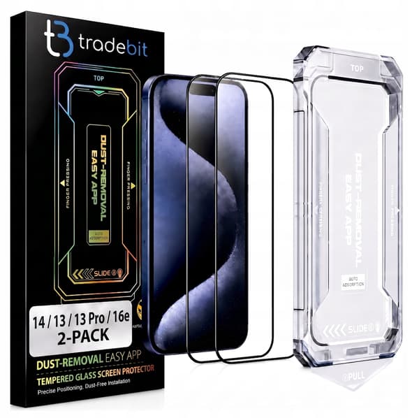 Easy App skärmskydd i härdat glas för iPhone 14/13/13 Pro/16e, 2-pack