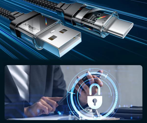Transparent datablockerare JSAUX USB-C till USB-A-kabel 2m