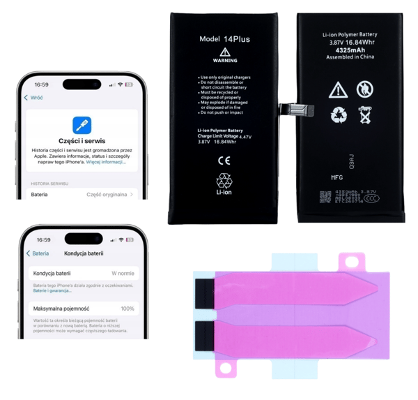 Batteri REPART för iPhone 14 Plus, 4325 mAh, diagnostiserbart med självhäftande tejp