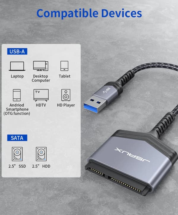 USB 3.0-adapter JSAUX till SATA III 2,5" SSD/HDD