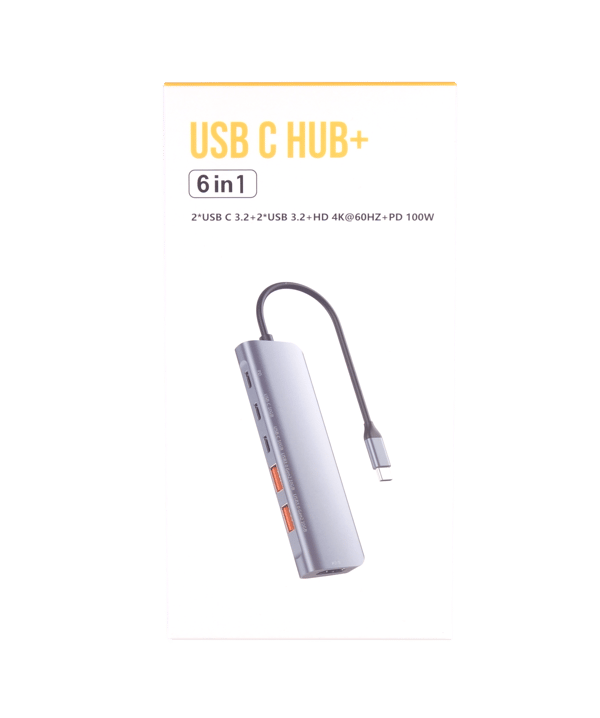 Tradebit USB-C-dockningsstation 6-i-1, HDMI 4K 60 Hz, PD 100 W, 2x USB-C, 2x USB