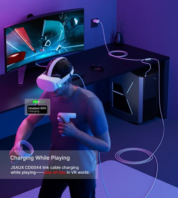 5M kabel för Meta Oculus Quest Steam VR PC VR Pro USB-C vinklad USB-A