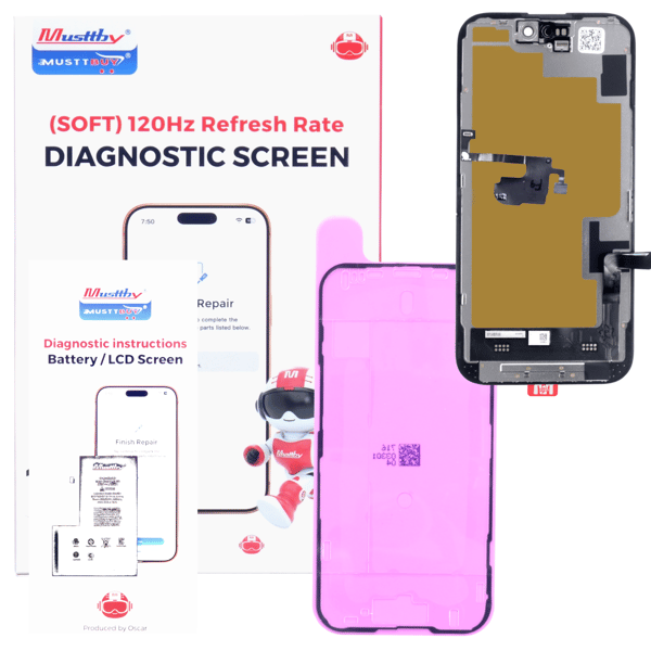 Skärm för Apple iPhone 15, Soft OLED med Diagnostic Flex och närhetssensor