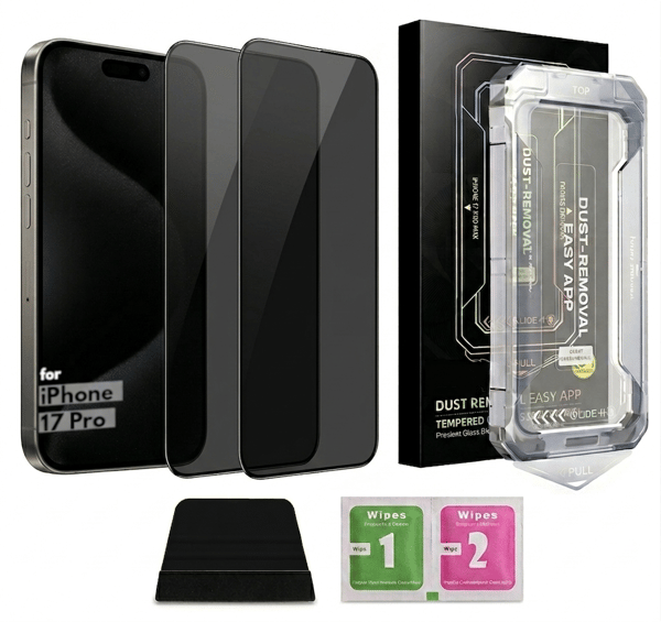 2-pack integritetsskyddande härdat glas 9H med appliceringsram för iPhone 17 Pro