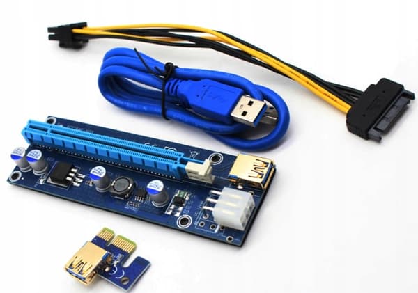 PCIe Riser 1x till 16x USB 3.0, SATA/6-pin, modell 009S, 8-pack
