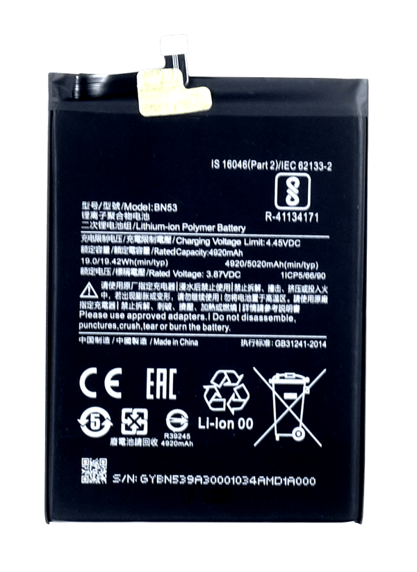 Batteri BN53 4920 mAh med monteringstejp för Xiaomi Redmi Note 9 Pro/Note 10 Pro 4G
