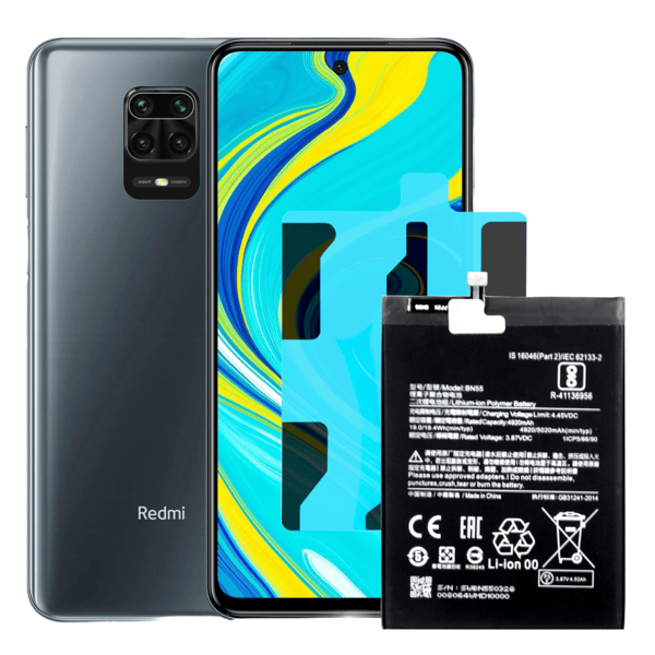 Batteri till Xiaomi Redmi Note 9S BN55, 4920 mAh med monteringsremsa