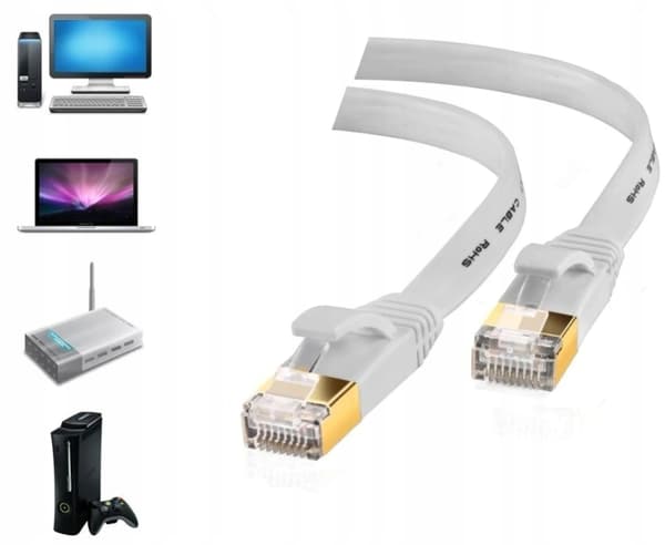 Platt nätverkskabel LAN Ethernet CAT7 RJ45 SFTP 5 m vit