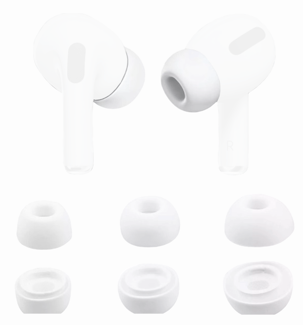 Silikonöronspetsar för Apple AirPods Pro 1/2, set S, M och L, vita