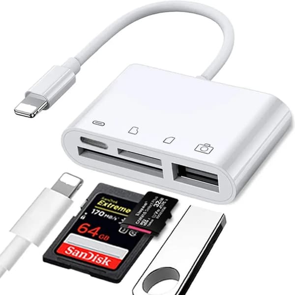 Lightning-adapter med SD/microSD-kortläsare och USB 3.0 för iPhone och iPad