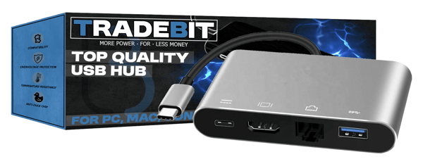 USB-C hubbadapter med HDMI 4K, RJ45 100 Mbps, 2x USB 3.0 och PDfällen