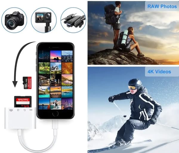 Lightning-adapter med SD/microSD-kortläsare och USB 3.0 för iPhone och iPad