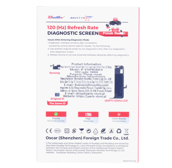 Skärm till iPhone 16 Pro Max 120 Hz Soft OLED med Diagnostic Flex