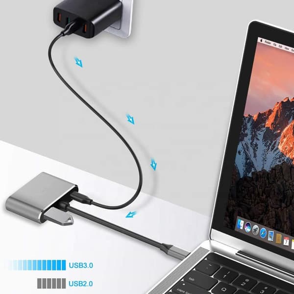 USB-C-hubb med HDMI 4K, VGA, USB 3.0 och Power Delivery för PC, Mac och Switch