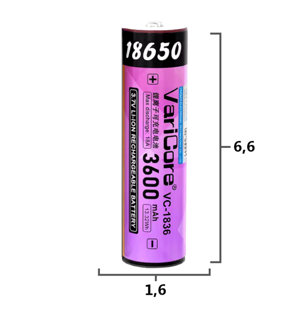 VariCore VC-1836 Plus 18650 Li-ion-batteri 3,7 V 3600 mAh, utstickande pluspol