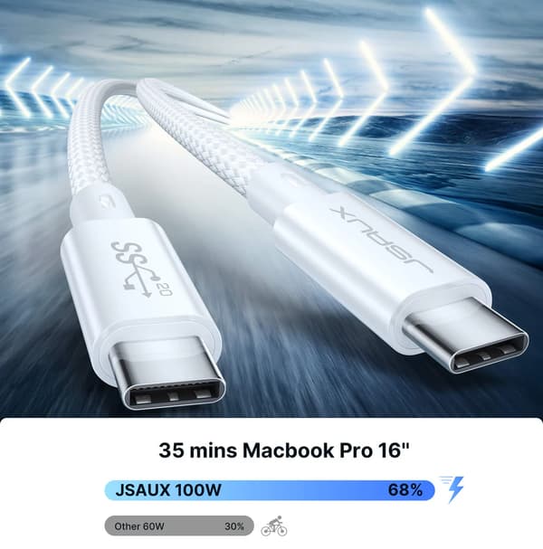 JSAUX USB-C till USB-C-kabel USB 3.2 Gen 2, 100 W, 4K, 1 m