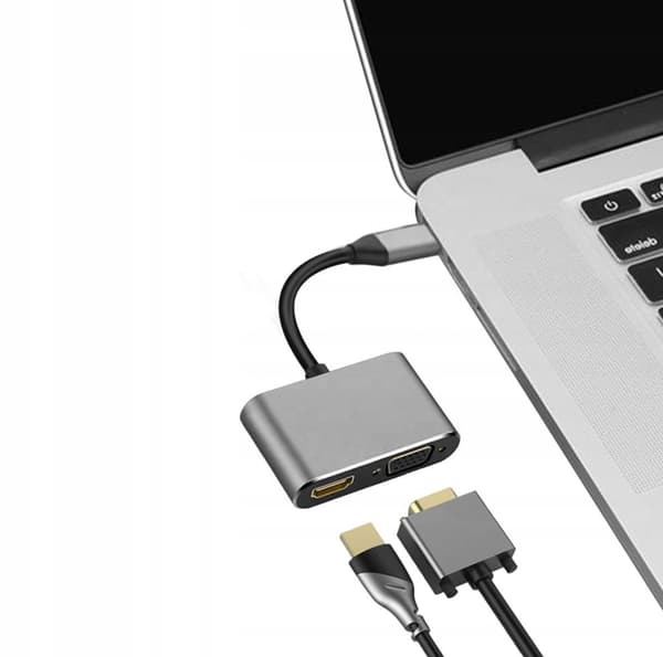USB-C-adapter till HDMI/VGA, 4K 30 Hz, för Windows, Mac och Steam